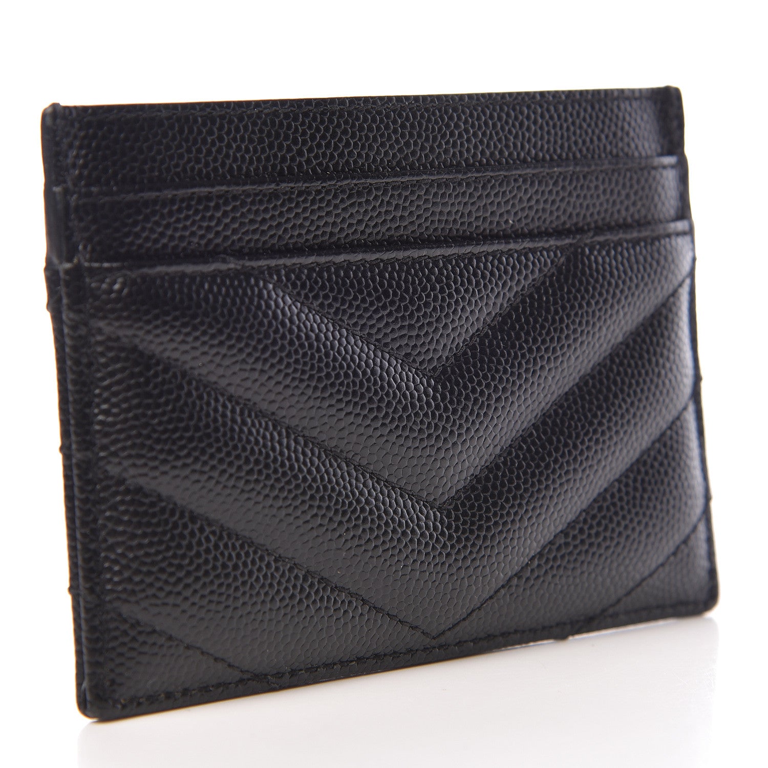 Saint Laurent Grain De Poudre Matelasse Chevron Monogram Credit Card Case Black 3 of 9