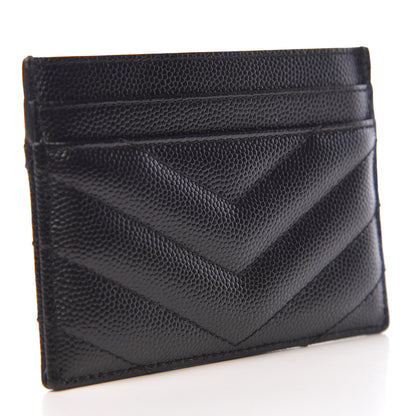 Saint Laurent Grain De Poudre Matelasse Chevron Monogram Credit Card Case Black 3 of 9