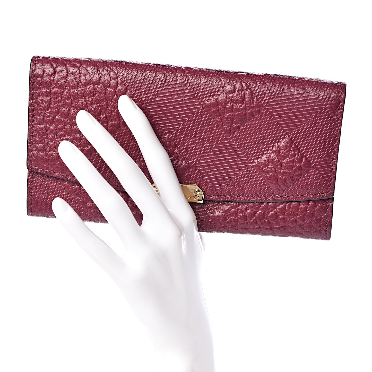 Signature Grain Calfskin Check Embossed Porter Continental Wallet Dark Plum