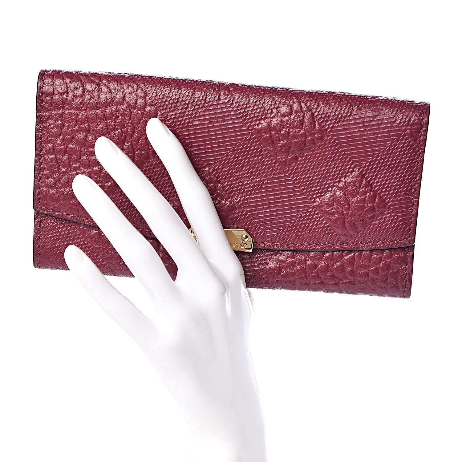 Burberry Signature Grain Calfskin Check Embossed Porter Continental Wallet Dark Plum 2 of 9