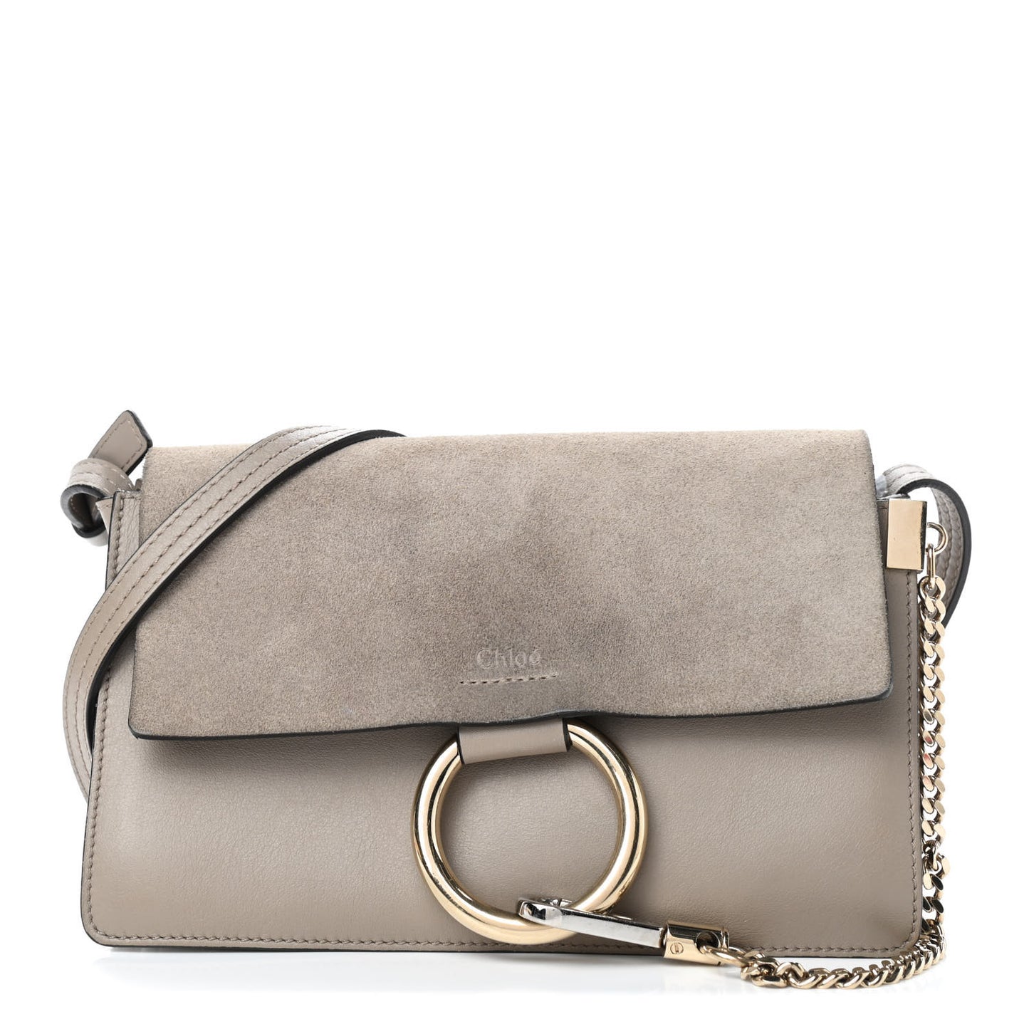 Suede Calfskin Small Faye Shoulder Bag Motty Grey