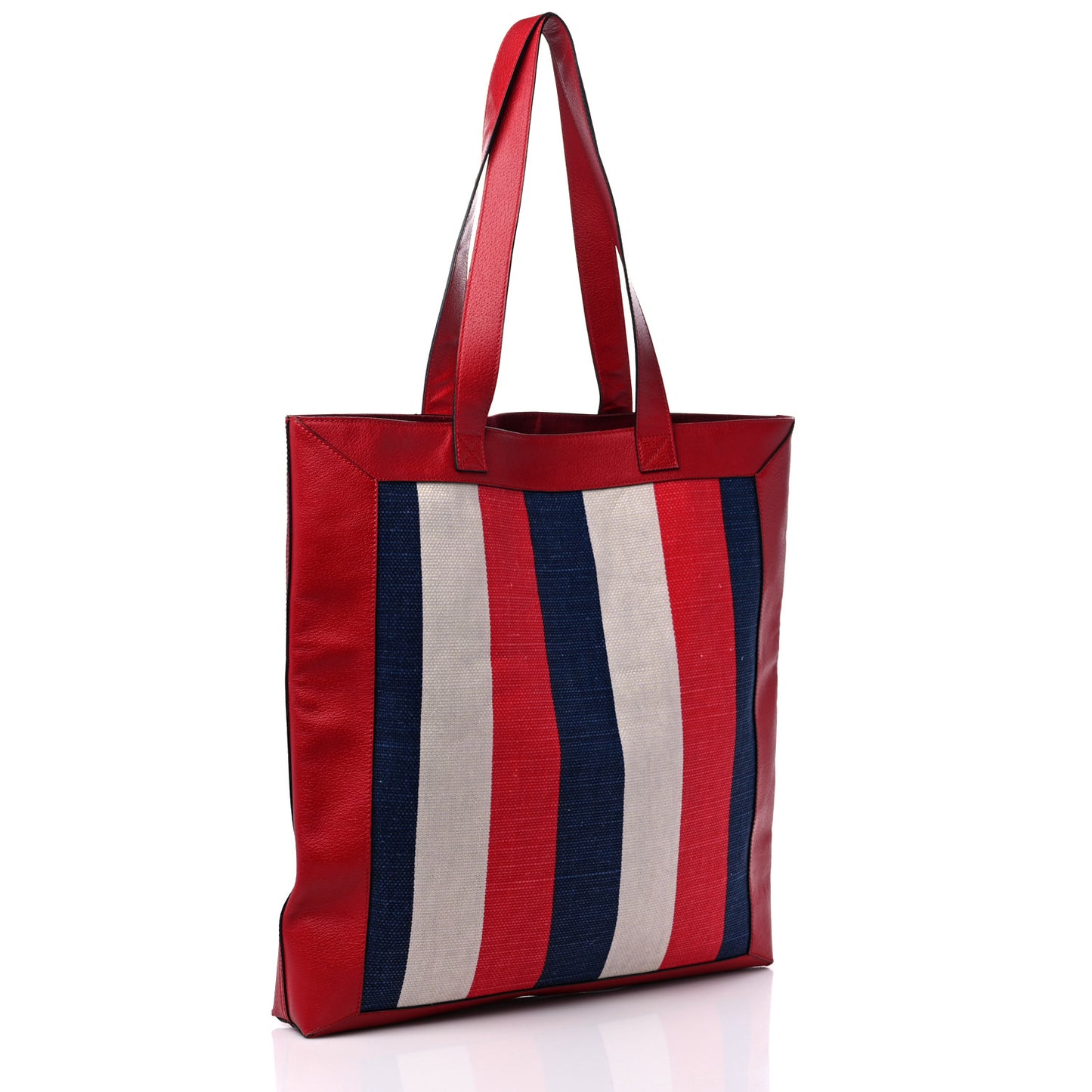 Canvas Calfskin Sylvie Stripe Logo Mens Tote Red White Blue