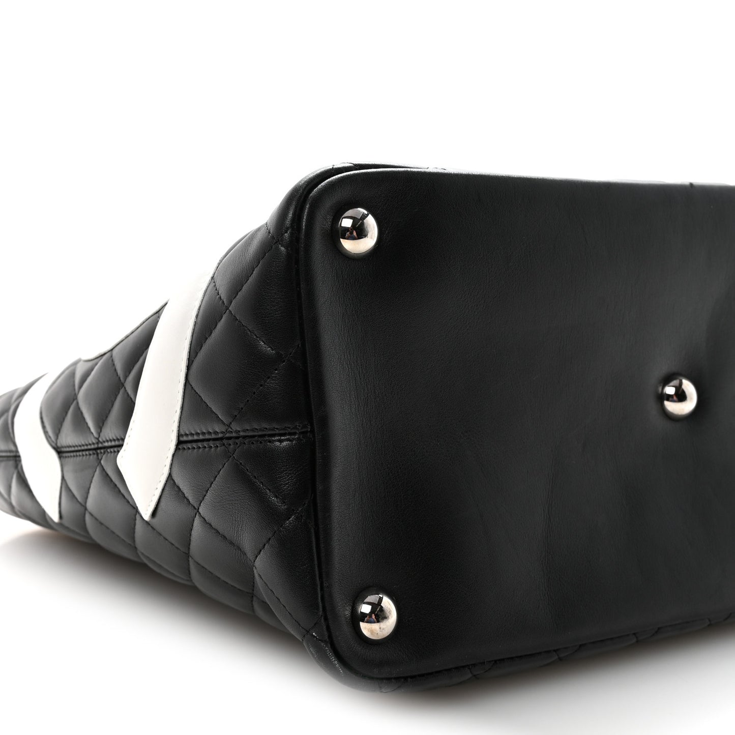 Calfskin Quilted Large Cambon Tote Black White