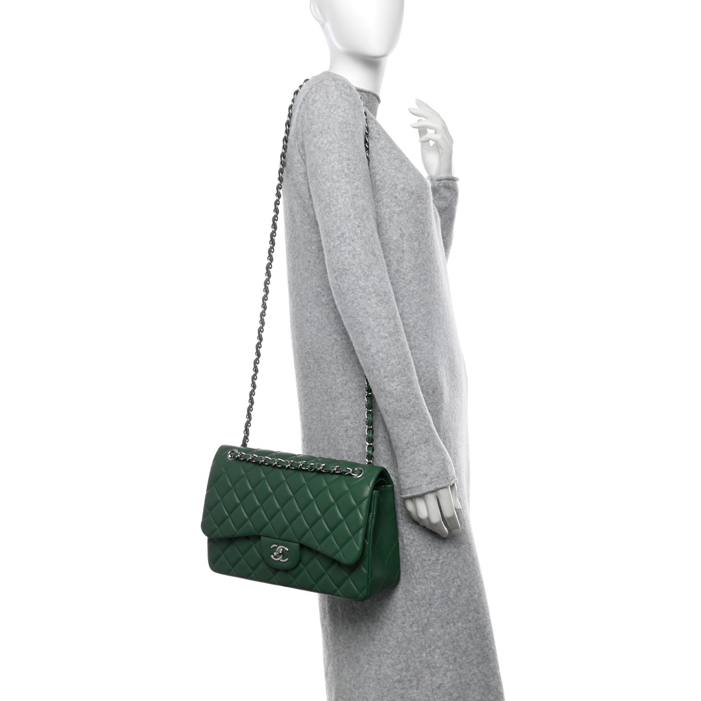 Lambskin Quilted Jumbo Double Flap Green