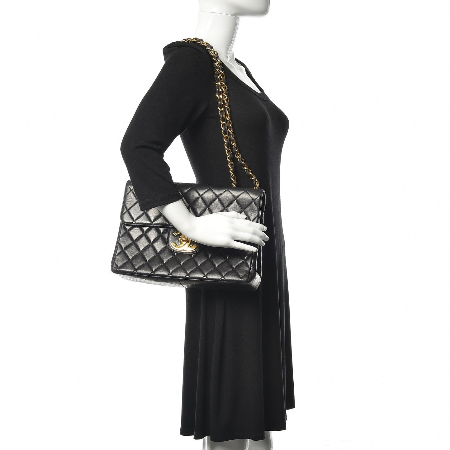 Lambskin Quilted XL Jumbo Single Flap Black