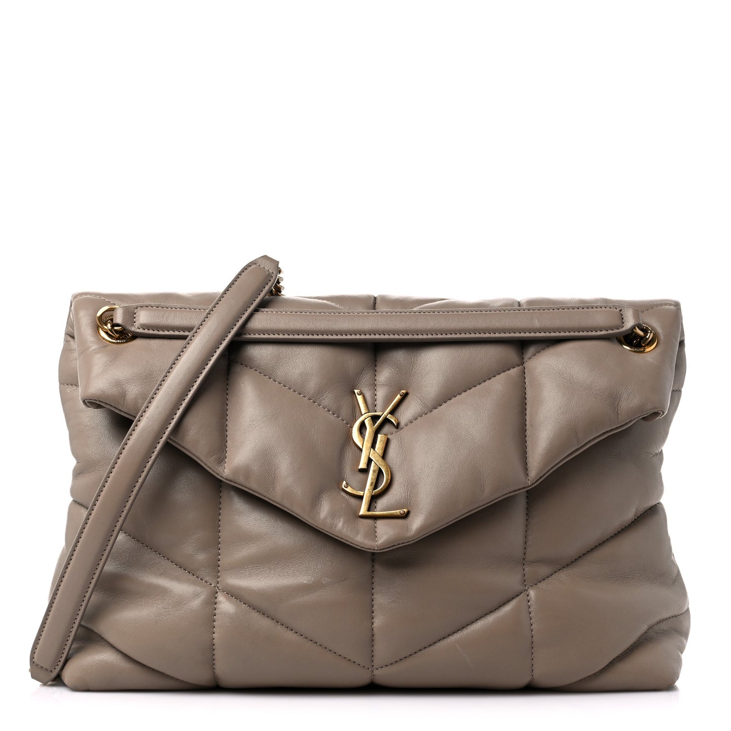 Lambskin Quilted Medium Loulou Puffer Monogram Chain Satchel Dark Beige