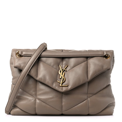 Saint Laurent Lambskin Quilted Medium Loulou Puffer Monogram Chain Satchel Dark Beige 1 of 16