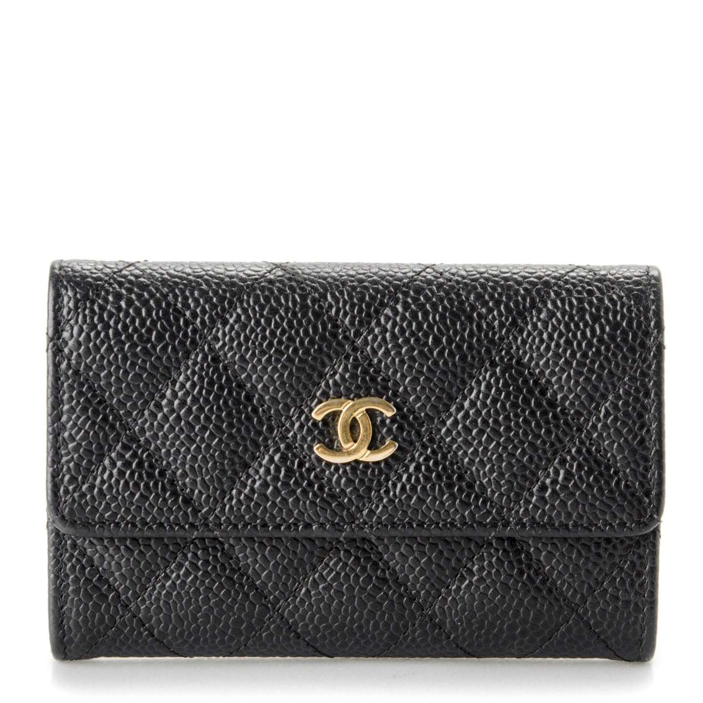 Caviar Quilted Flap Card Holder Black