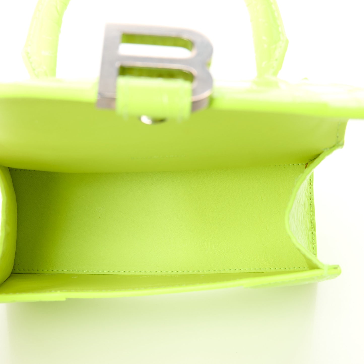 Shiny Calfskin Crocodile Embossed Hourglass Top Handle Bag XS Fluo Yellow