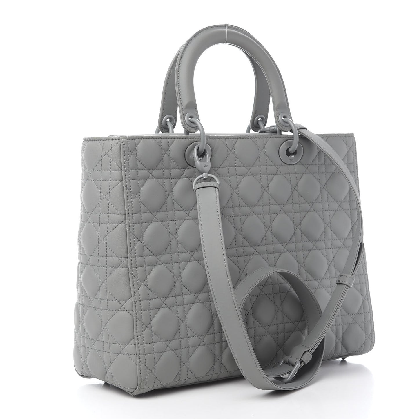 Ultra Matte Calfskin Cannage Large Lady Dior Grey Stone