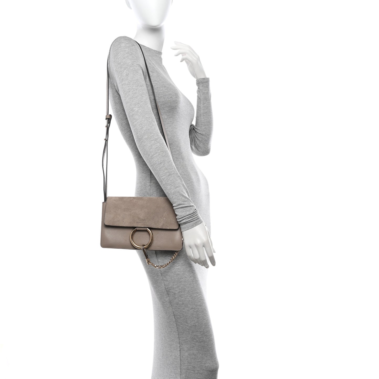 Suede Calfskin Small Faye Shoulder Bag Motty Grey