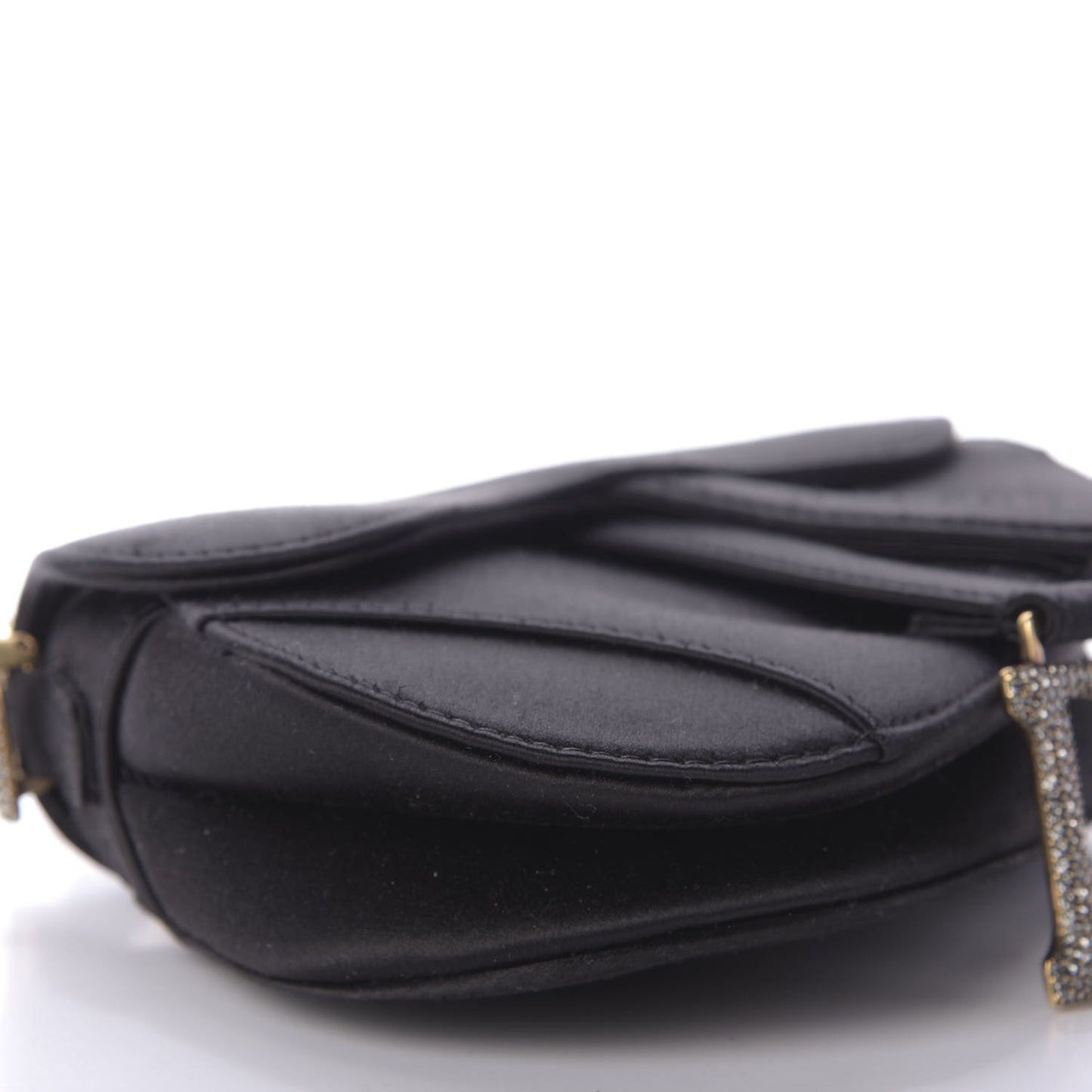 Satin Crystal Mini Saddle Bag Black