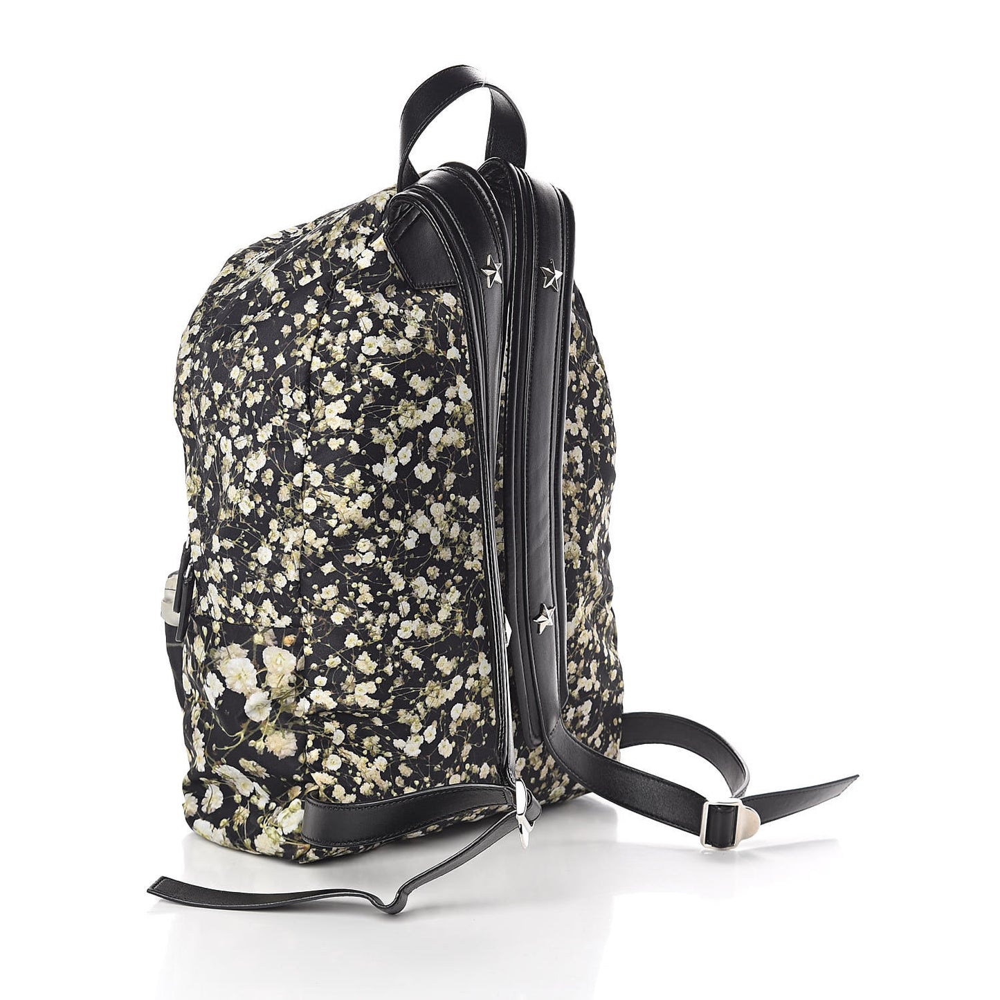 Nylon Calfskin Baby's Breath Print Backpack Black
