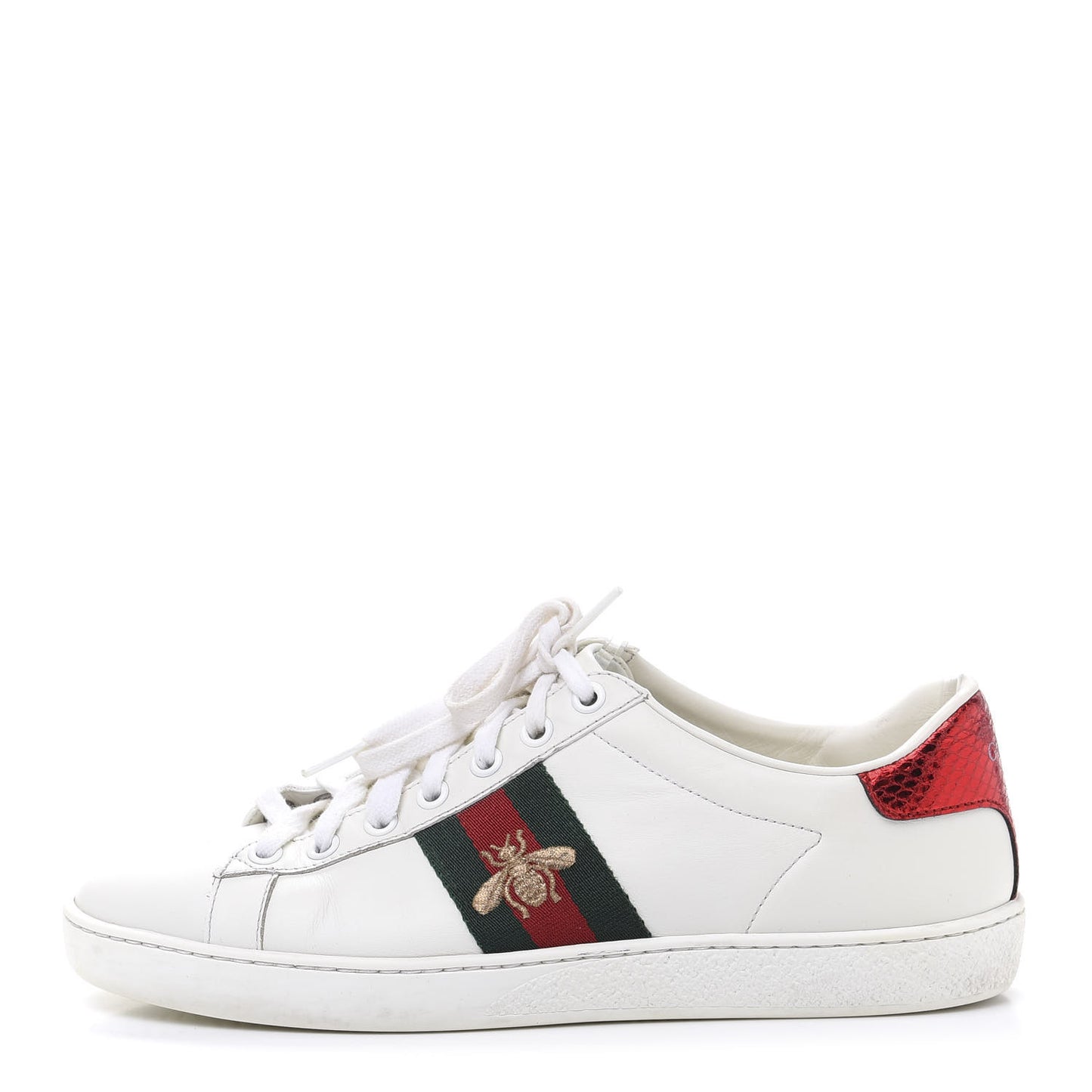 Calfskin Ayers Bee Embroidered Womens Ace Sneakers 37 White Green