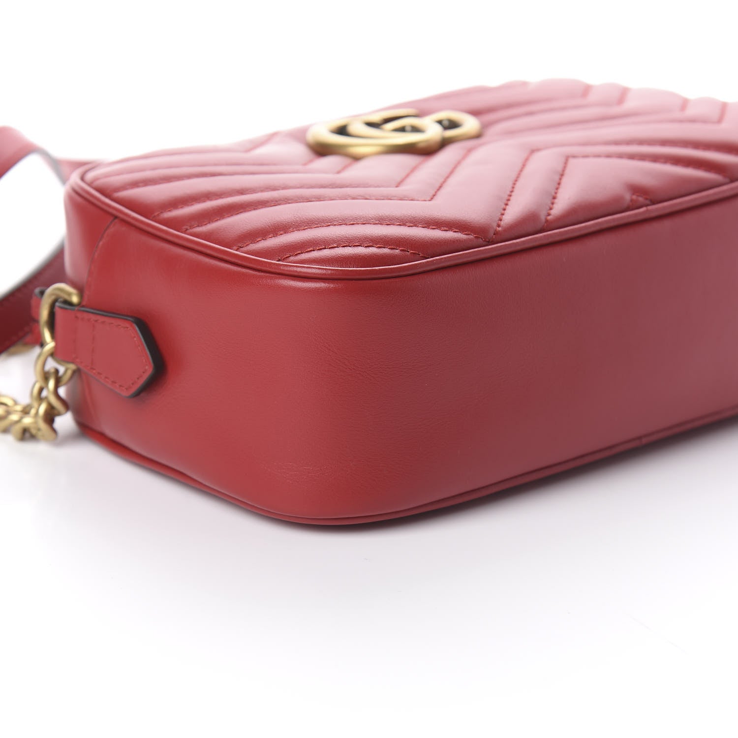 Gucci Calfskin Matelasse Small GG Marmont Chain Shoulder Bag Hibiscus Red 7 of 8