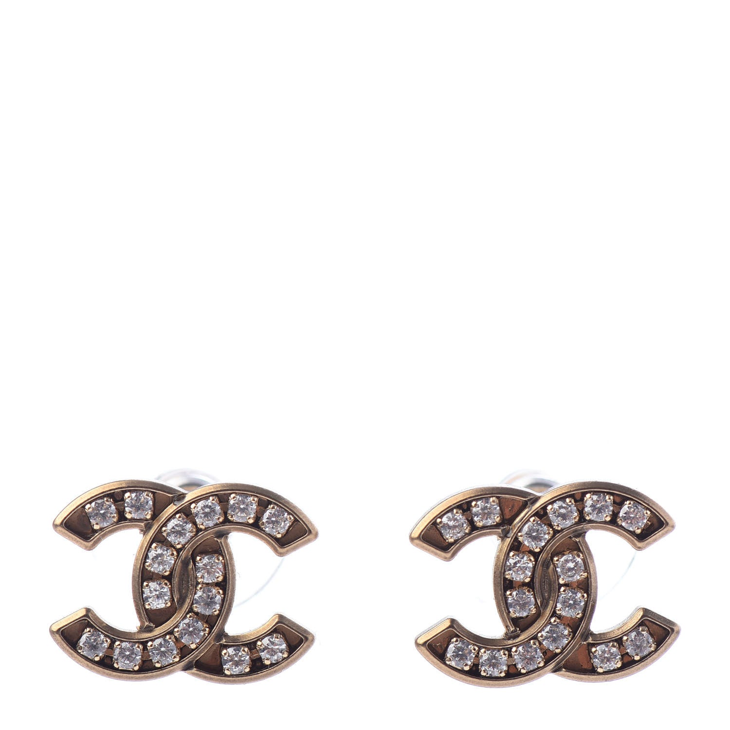 Chanel Crystal CC Earrings Gold 1 of 6