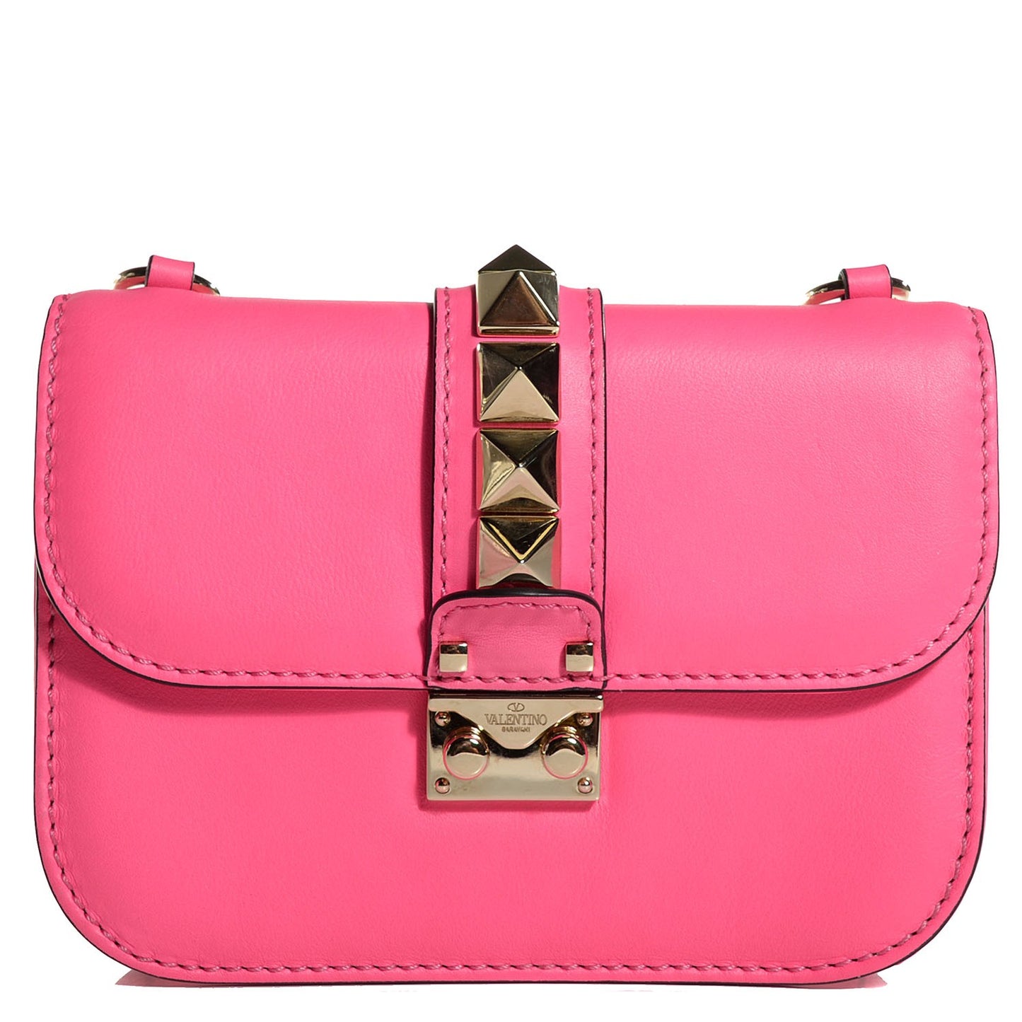Vitello Small Glam Lock Rockstud Flap Fuxia Fluo