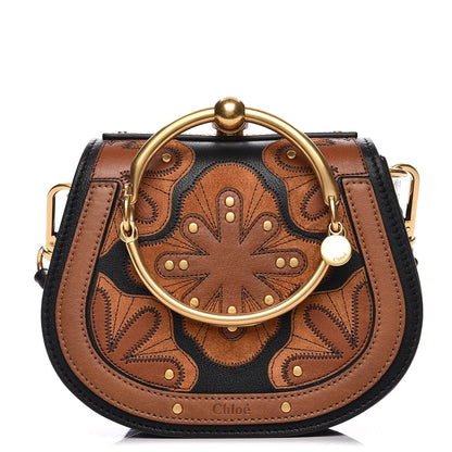 Chloe Calfskin Suede Floral Patchwork Small Nile Bracelet Bag Black 1 of 10