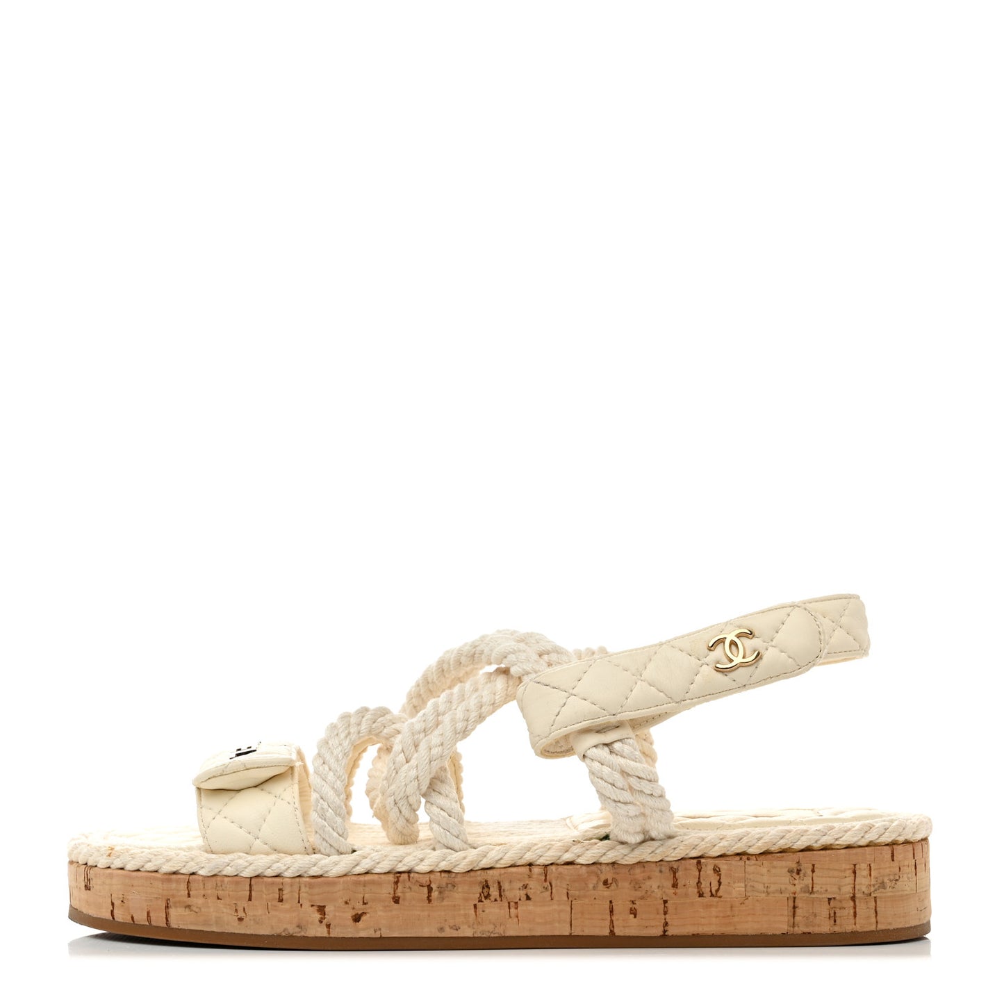Cord Lambskin Quilted Logo Sandals 39 White