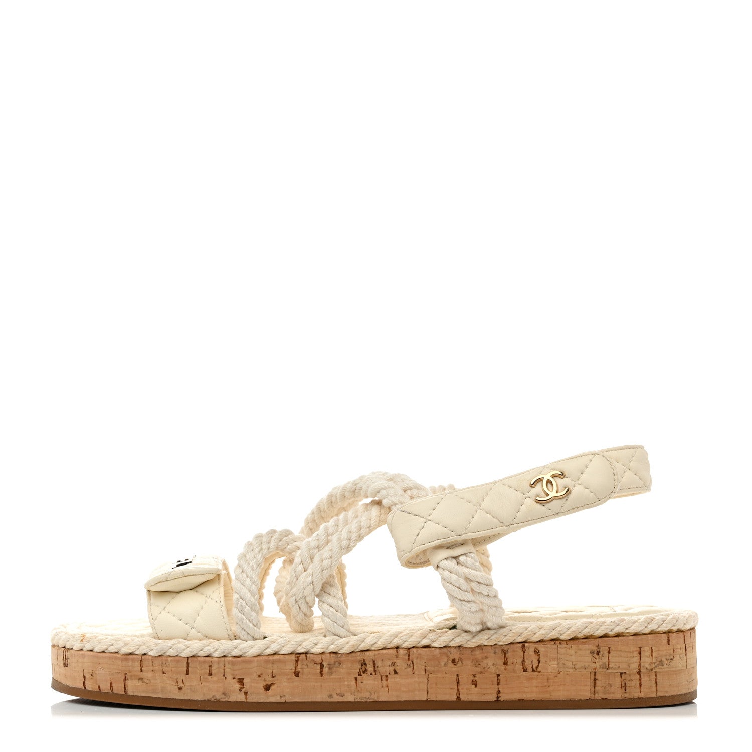 Chanel Cord Lambskin Quilted Logo Sandals 39 White 1 of 9