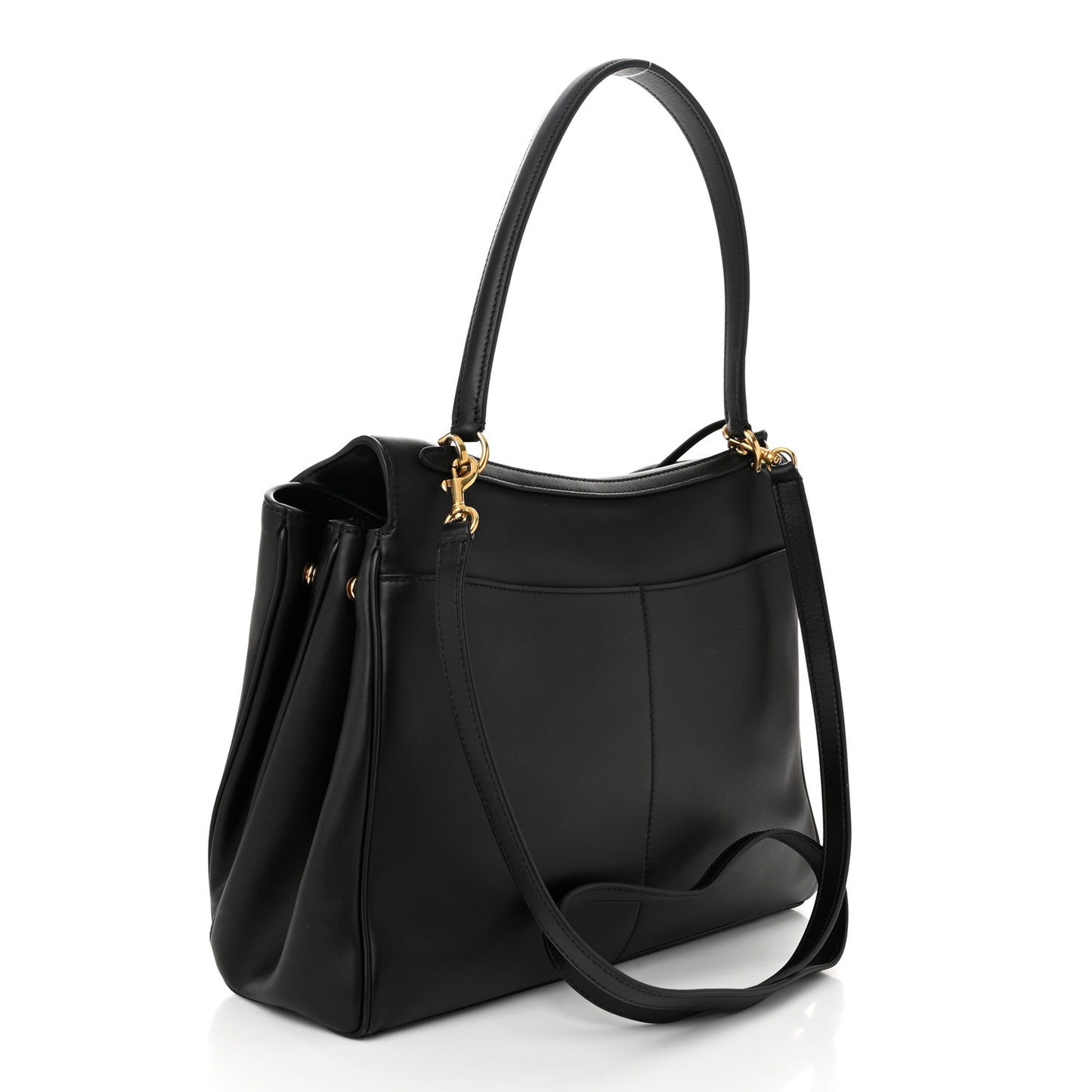 Natural Smooth Calfskin Medium Rodeo Top Handle Handbag Black