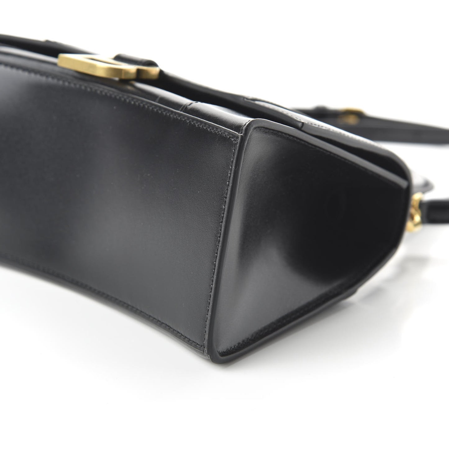 Shiny Box Calfskin Small Hourglass Top Handle Bag Black