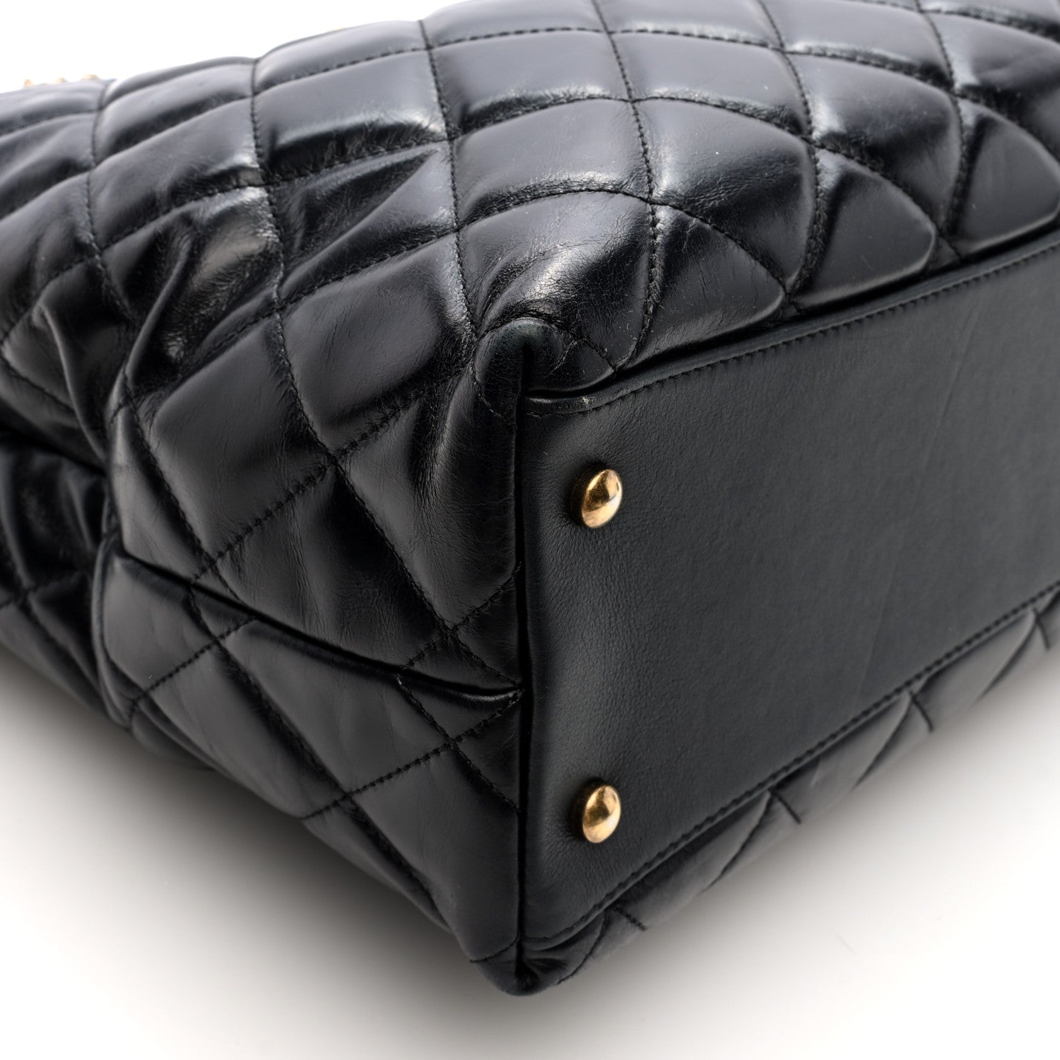 Chanel Glazed Calfskin Quilted Gold Bar Tote Black 10 of 11
