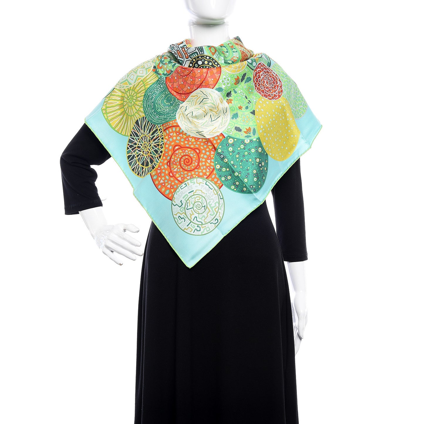 Silk Reves d'Escargots Scarf 90 Aqua Vert Juane