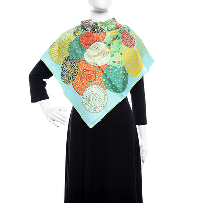 Hermes Silk Reves d'Escargots Scarf 90 Aqua Vert Juane 2 of 8