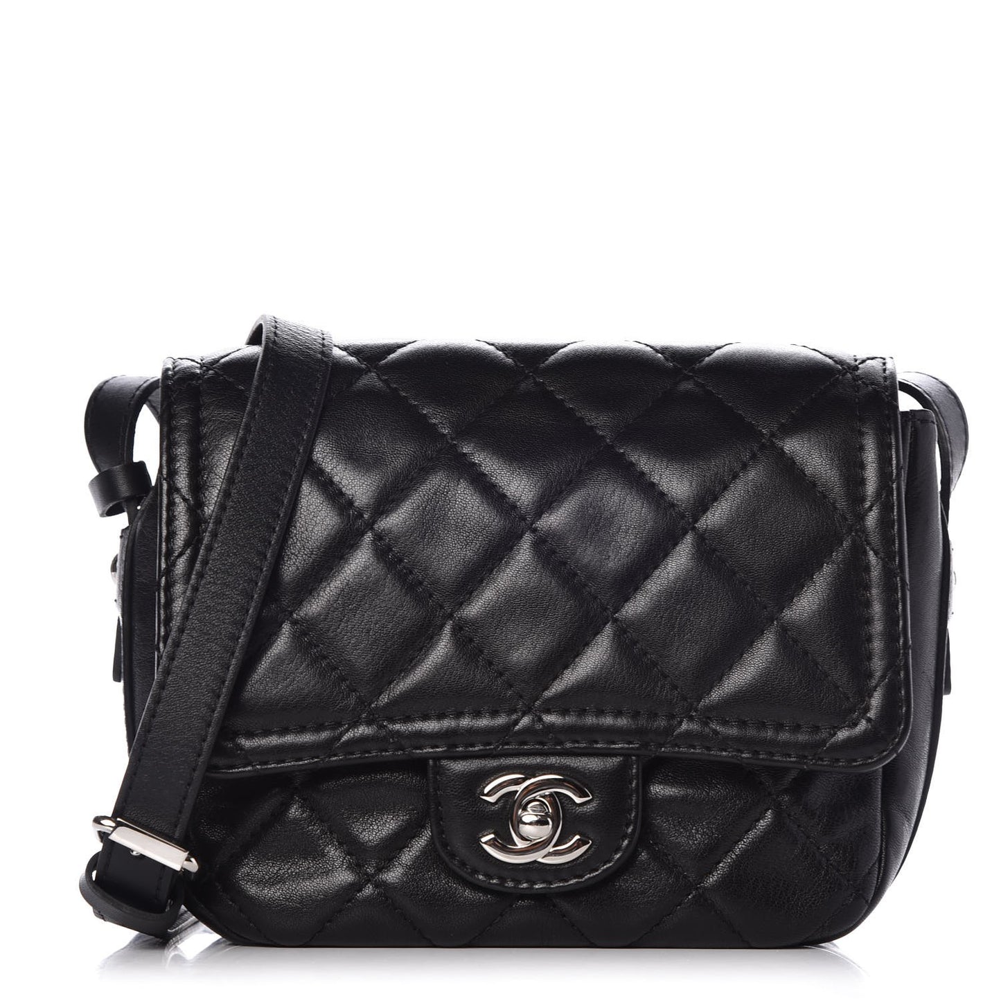 Lambskin Quilted Messenger Bag Black