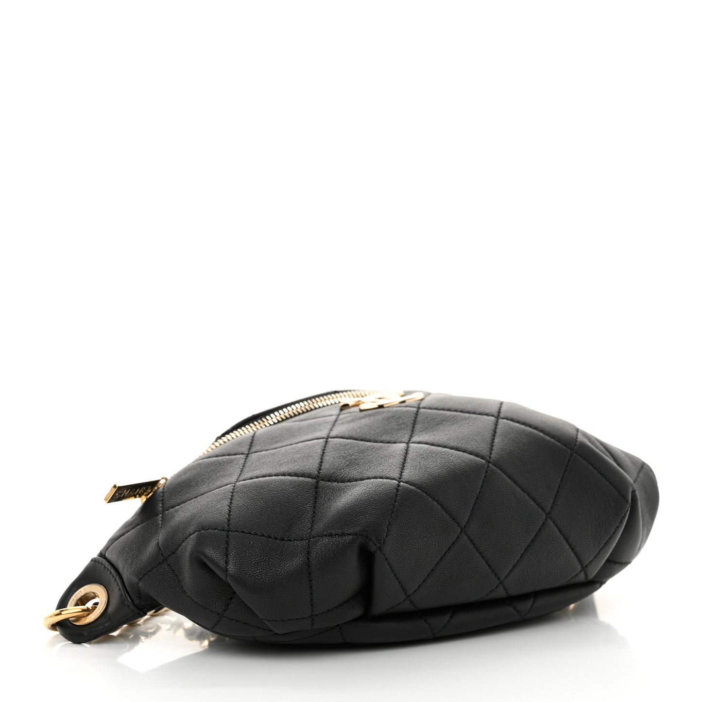 Lambskin Quilted Resin Bi-Color Waist Bag Fanny Pack Black