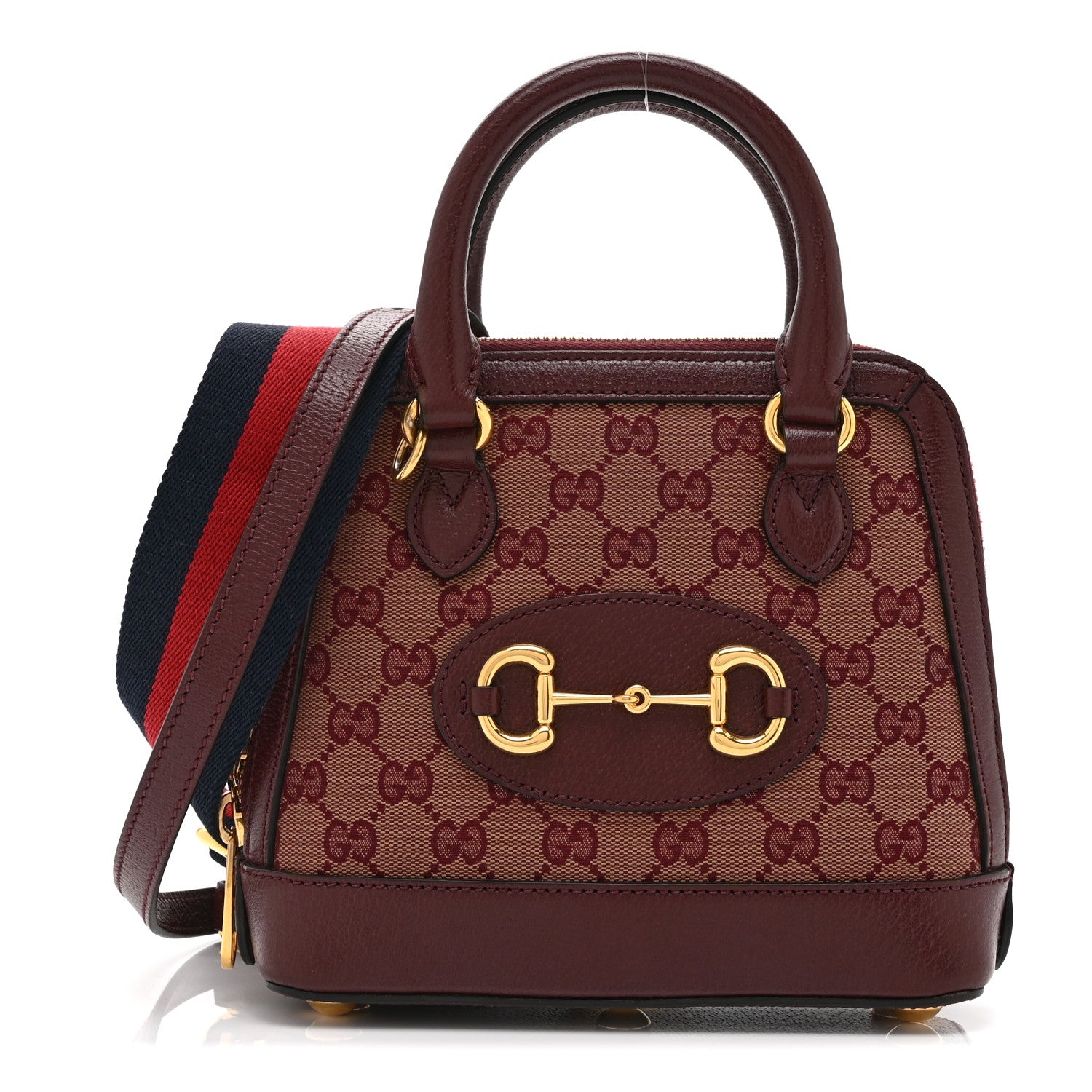 Gucci Monogram Textured Dollar Calfskin Mini Horsebit 1955 Top Handle Bag Sahara Rubino Chardonnay 1 of 11