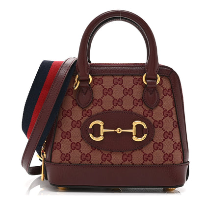 Gucci Monogram Textured Dollar Calfskin Mini Horsebit 1955 Top Handle Bag Sahara Rubino Chardonnay 1 of 11