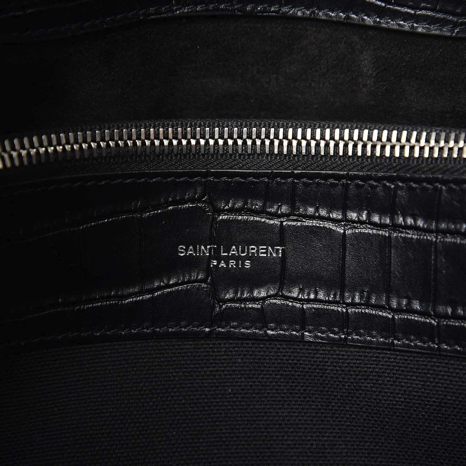 Saint Laurent Calfskin Crocodile Embossed Small Supple Sac de Jour Black 8 of 8