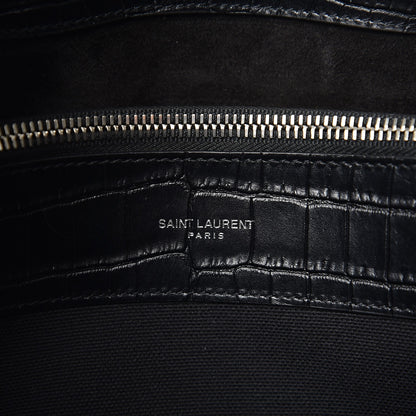 Saint Laurent Calfskin Crocodile Embossed Small Supple Sac de Jour Black 8 of 8
