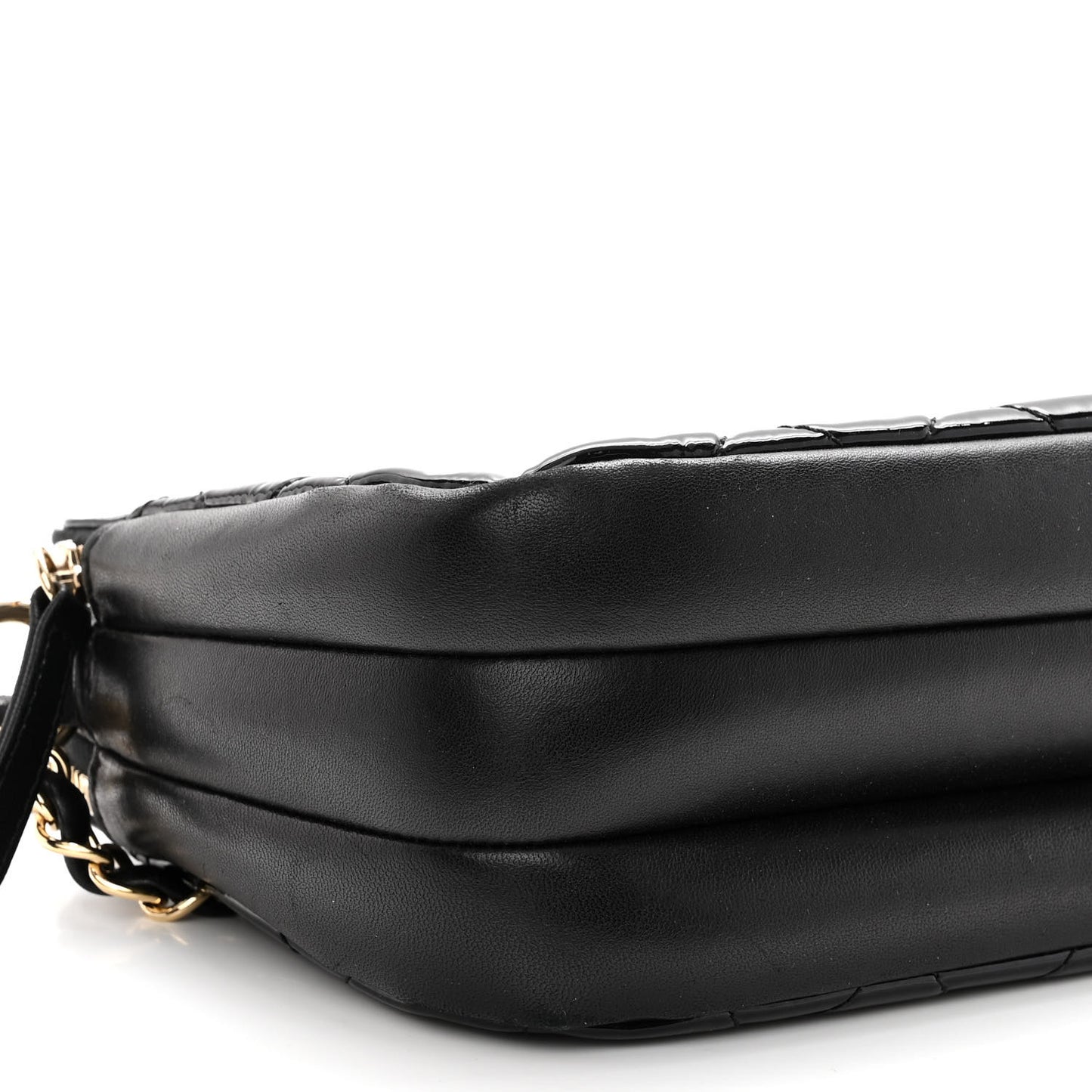 Patent Quilted Crown CC Double Zip Bag Black