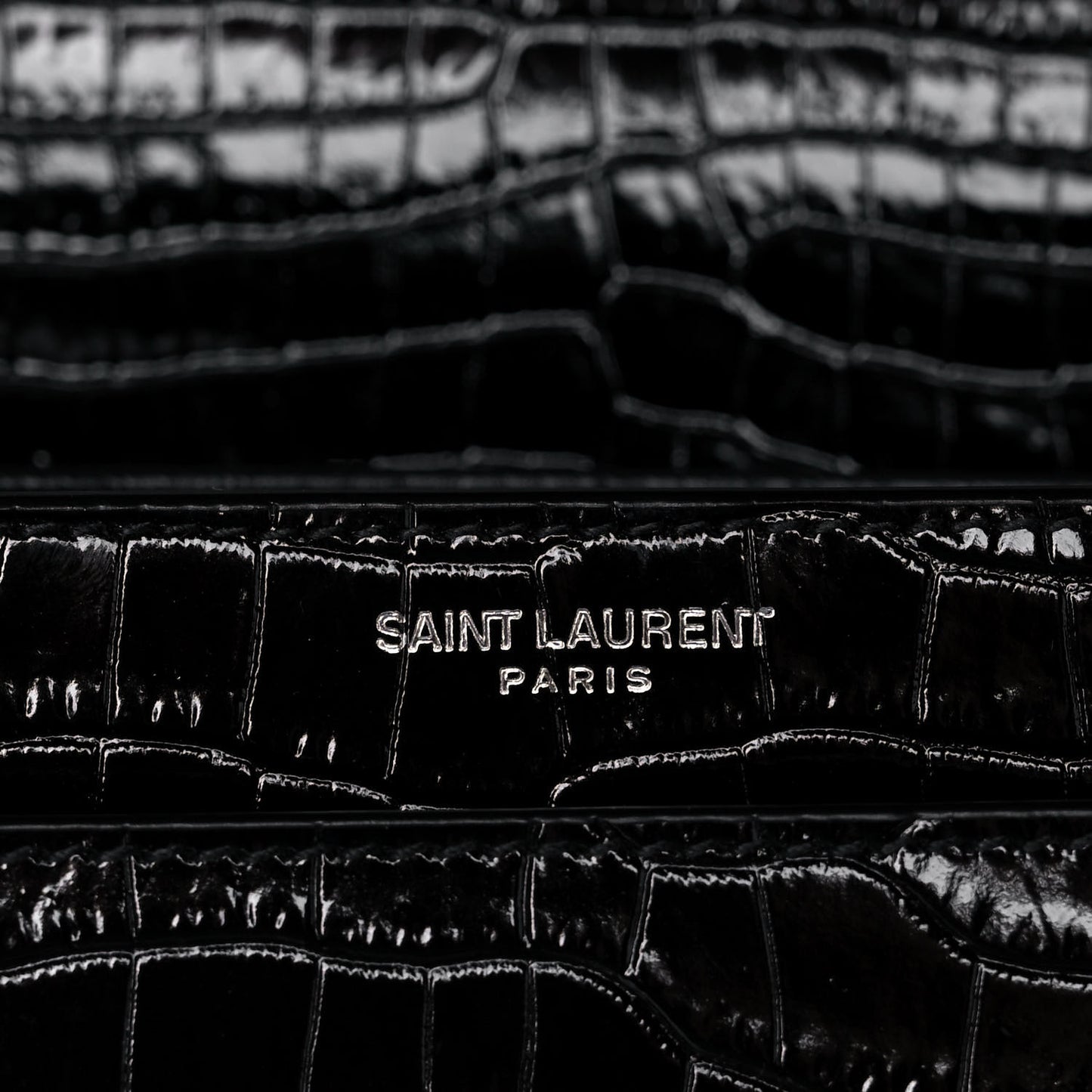 Calfskin Crocodile Embossed Medium Monogram Sunset Black