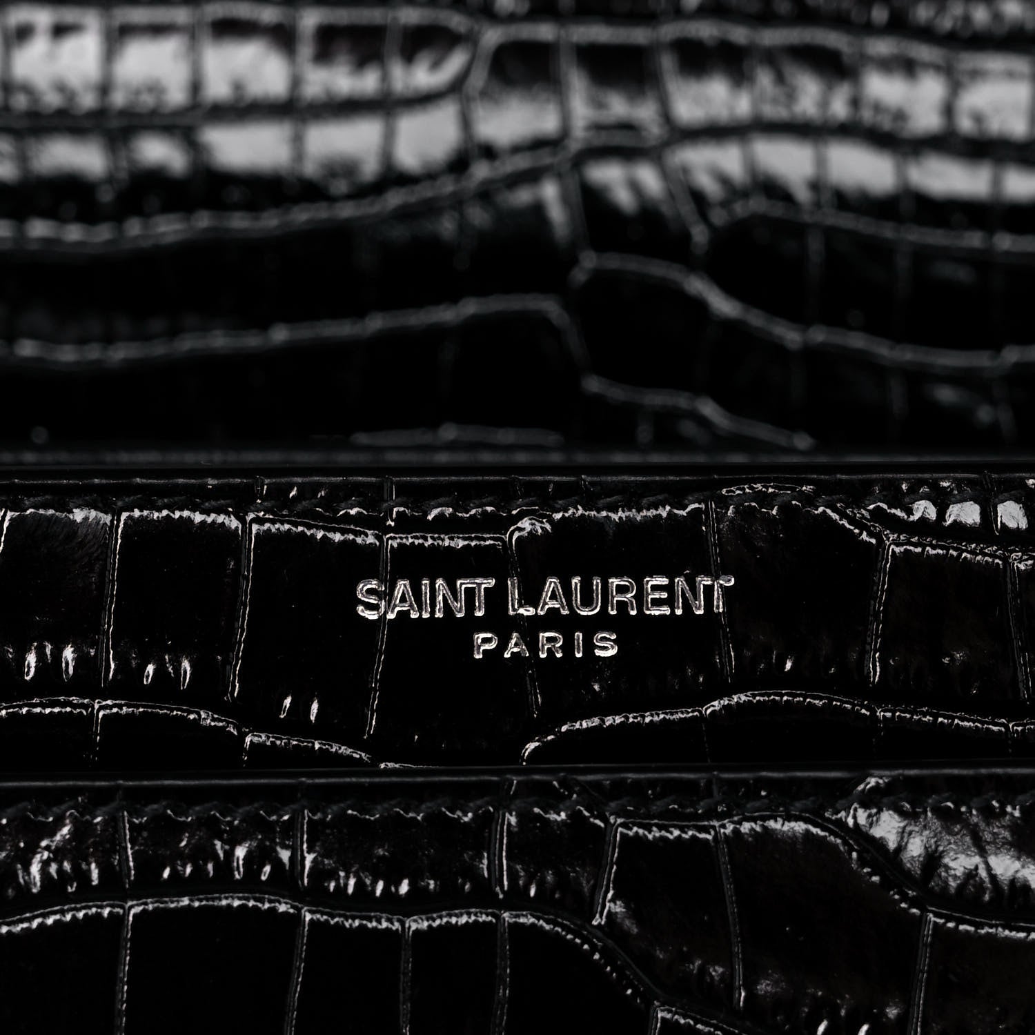 Saint Laurent Calfskin Crocodile Embossed Medium Monogram Sunset Black 6 of 11