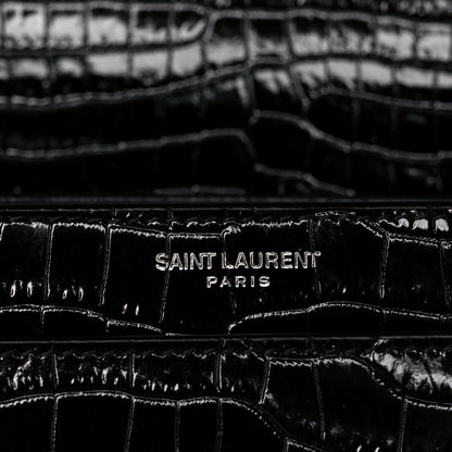 Saint Laurent Calfskin Crocodile Embossed Medium Monogram Sunset Black 6 of 11