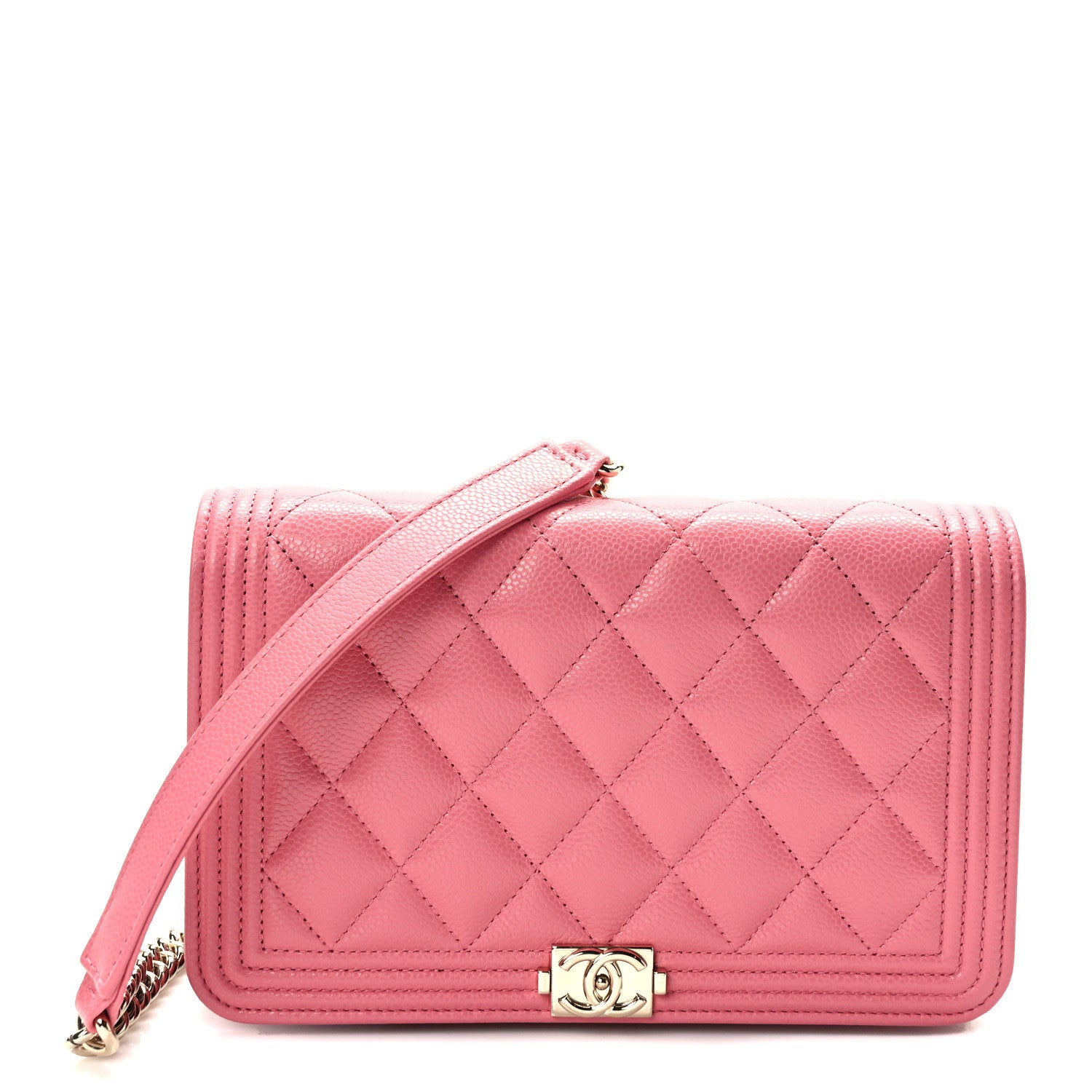 Chanel Caviar Quilted Boy Wallet On Chain WOC Pink 1 of 11