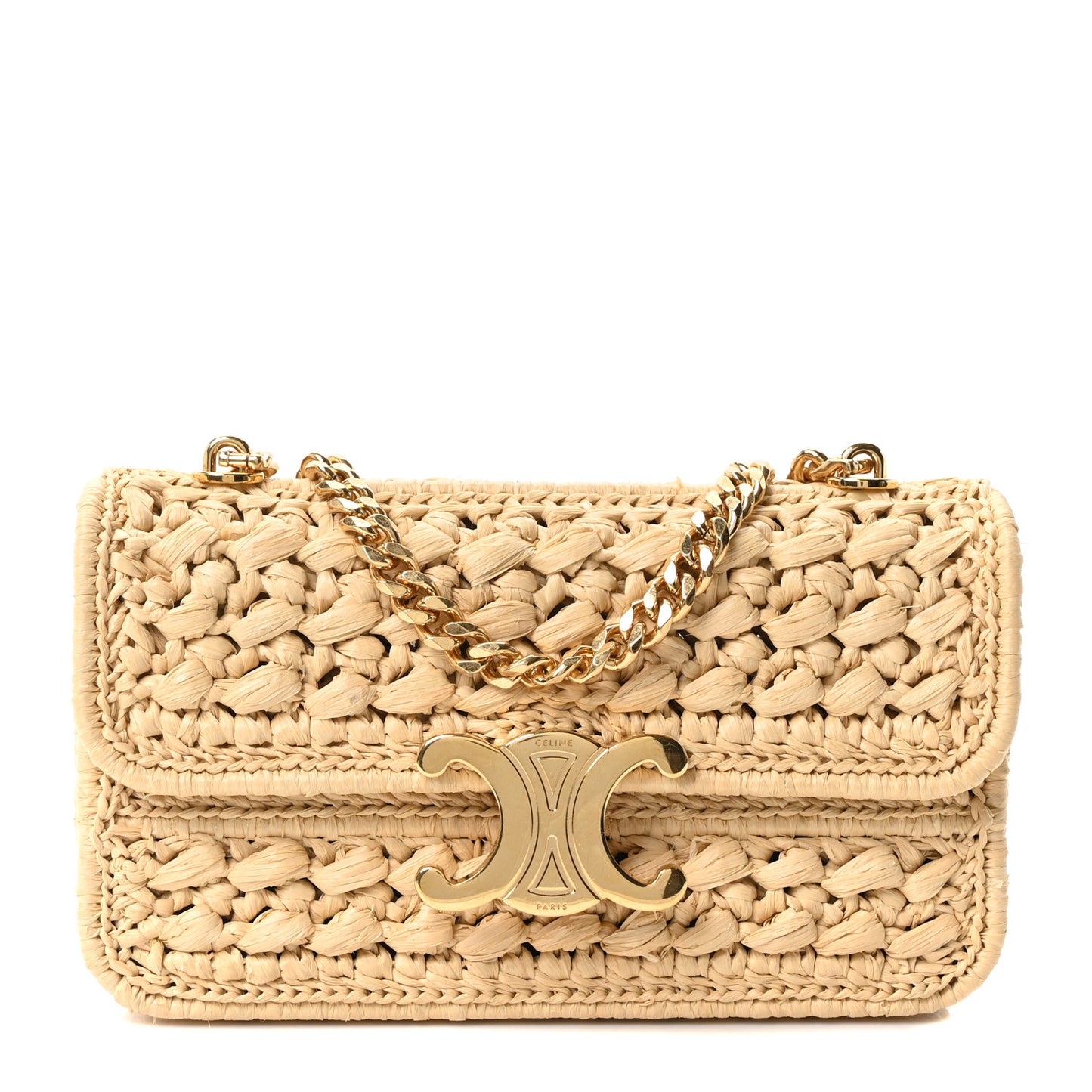 Raffia Effect Claude Chain Shoulder Bag Natural