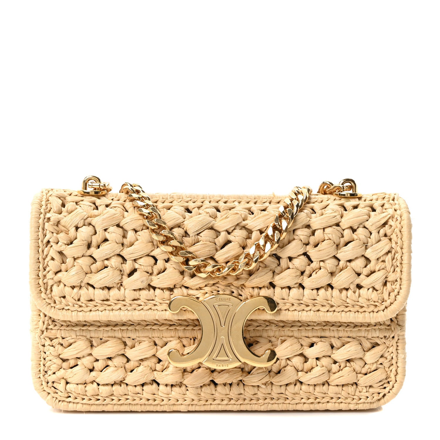 Celine Raffia Effect Claude Chain Shoulder Bag Natural 1 of 8