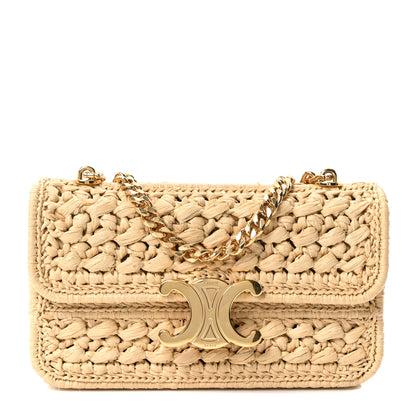 Celine Raffia Effect Claude Chain Shoulder Bag Natural 1 of 8