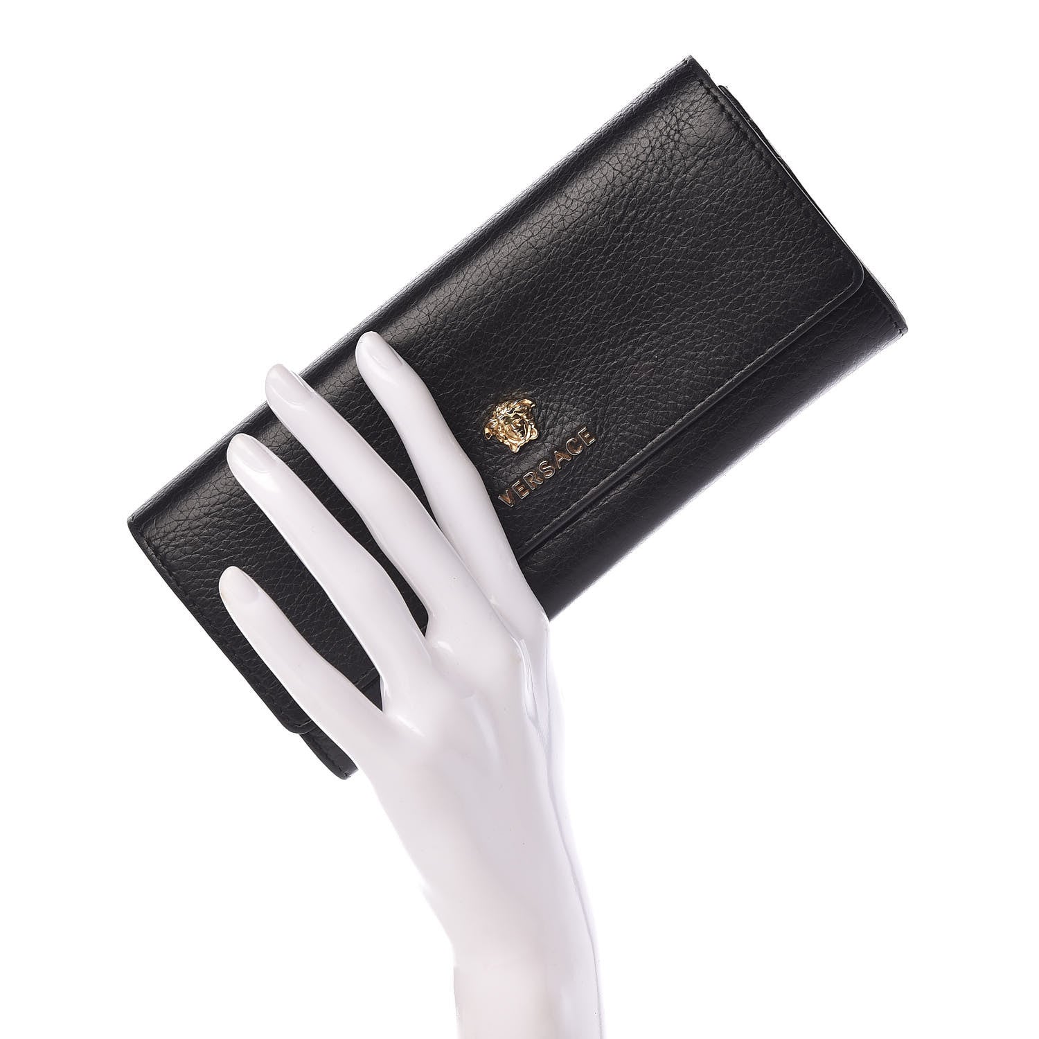 Versace Grained Calfskin Continental Wallet Black 2 of 14