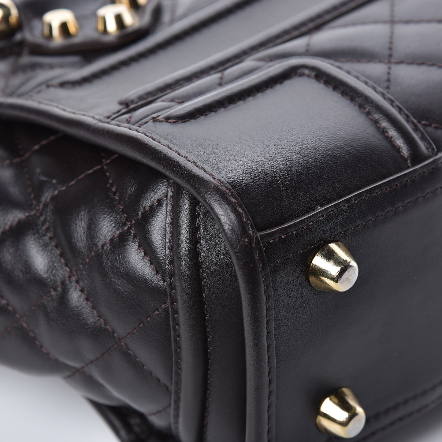 Calfskin Quilted Manor Tote Dark Brown