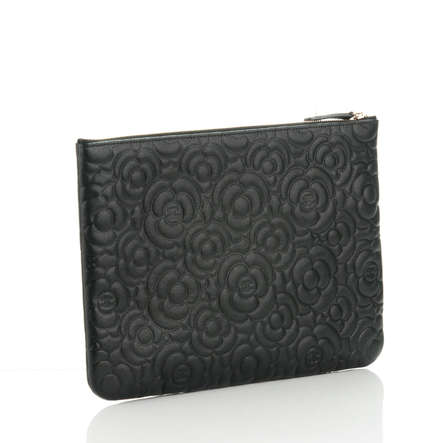 Caviar Camellia Embossed Medium Cosmetic Case Black