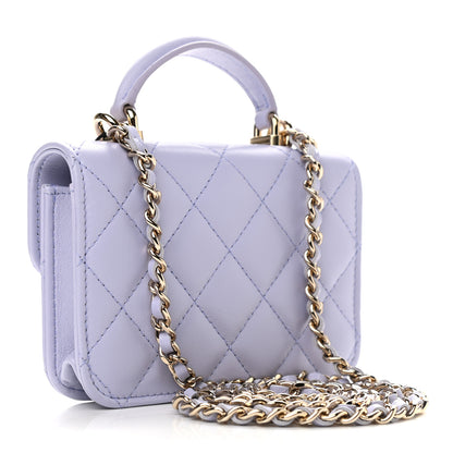 Chanel Lambskin Quilted Top Handle Flap Coin Purse With Chain Light Purple 3 of 11