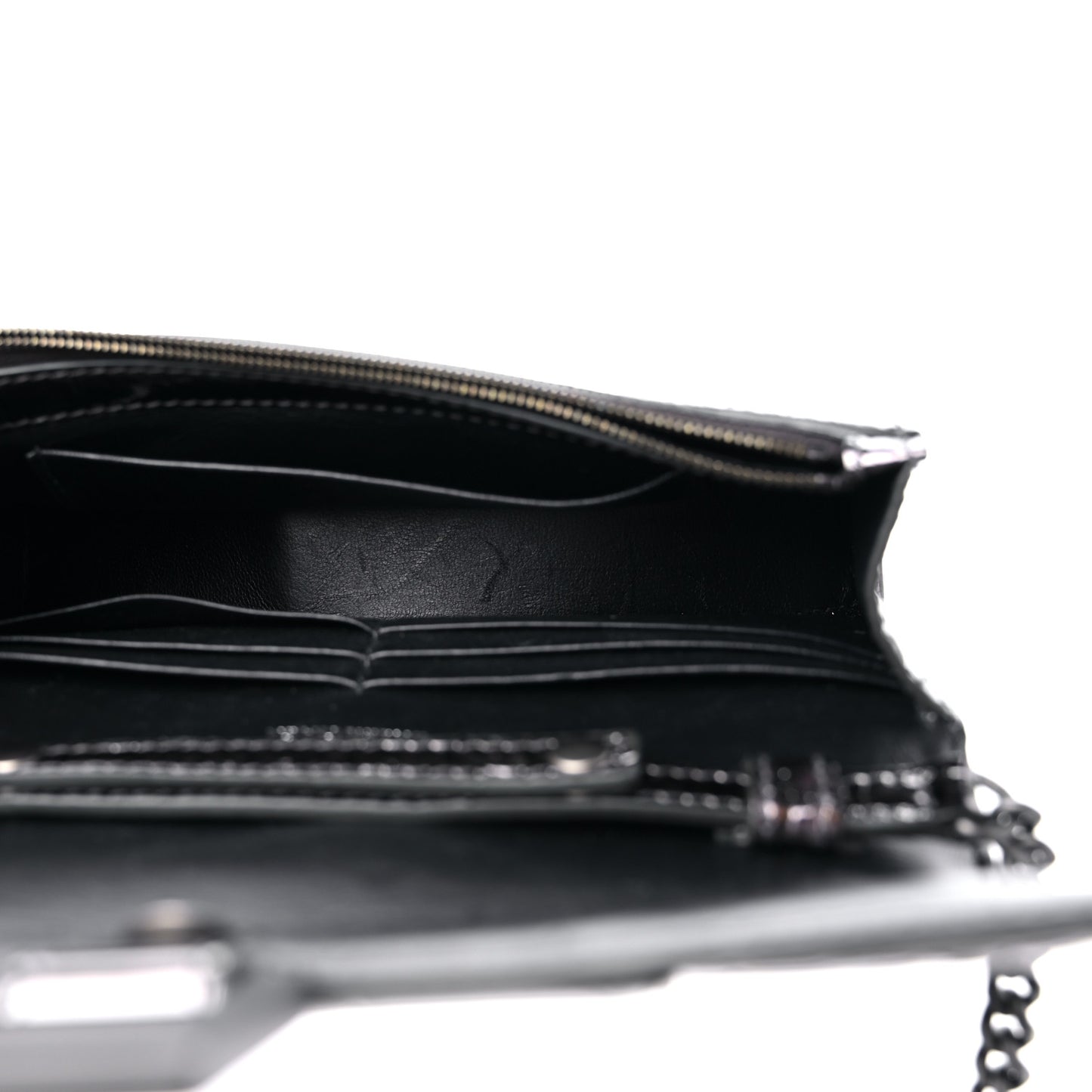 Shiny Calfskin Crocodile Embossed Hourglass Chain Bag Gunmetal