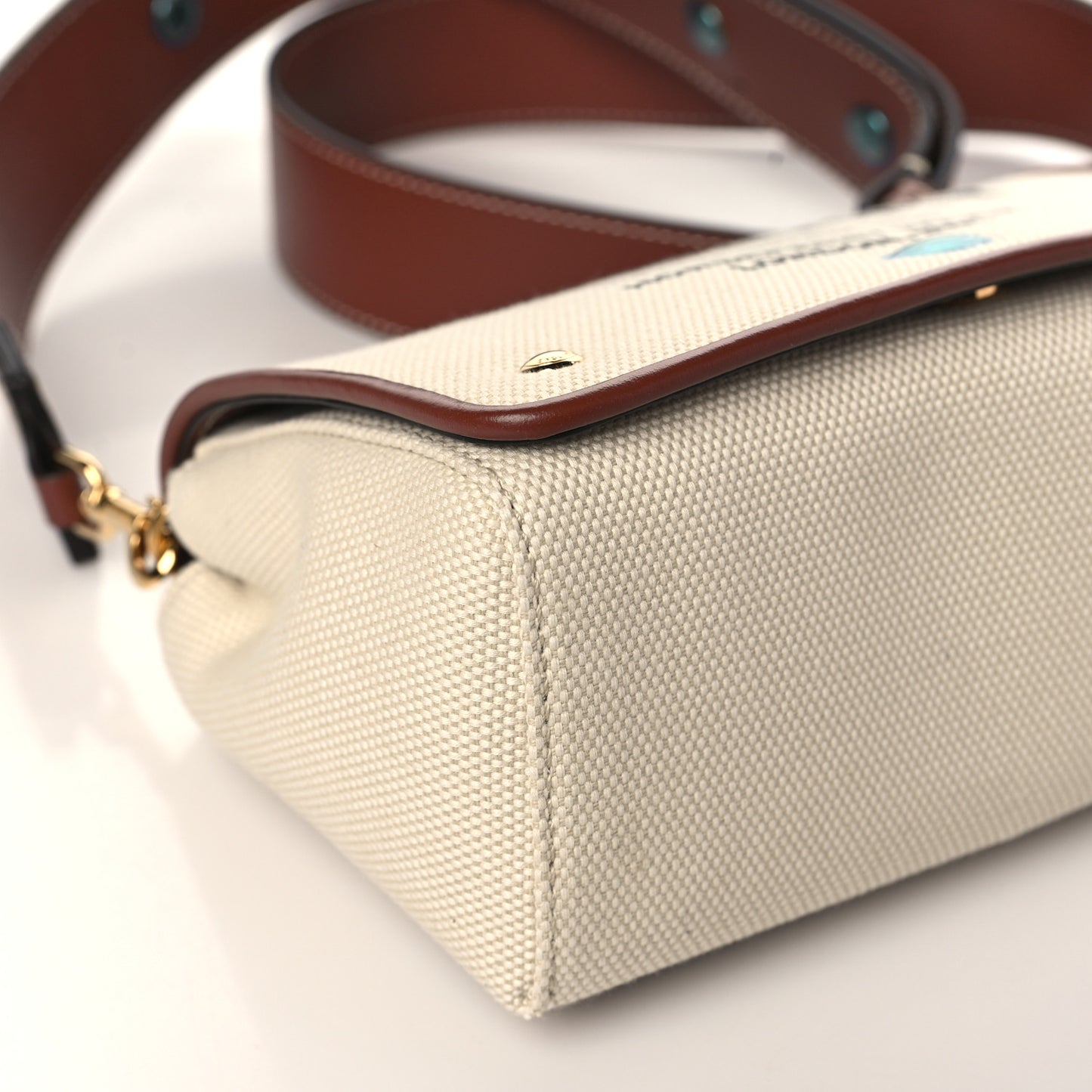 Calfskin Canvas Horseferry Print Hackberry Crossbody Bag Natural Tan