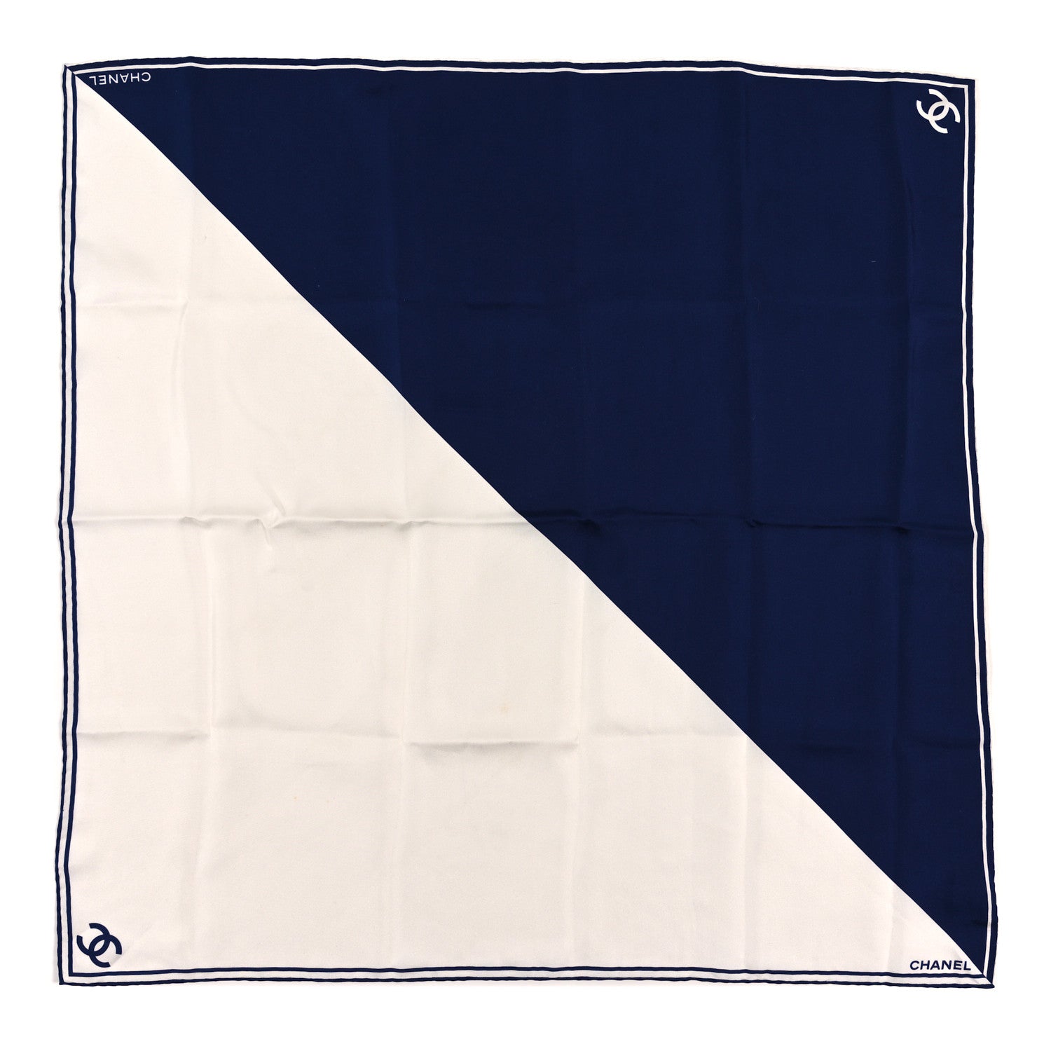 Chanel Silk Striped CC Pocket Square Blue White 1 of 3